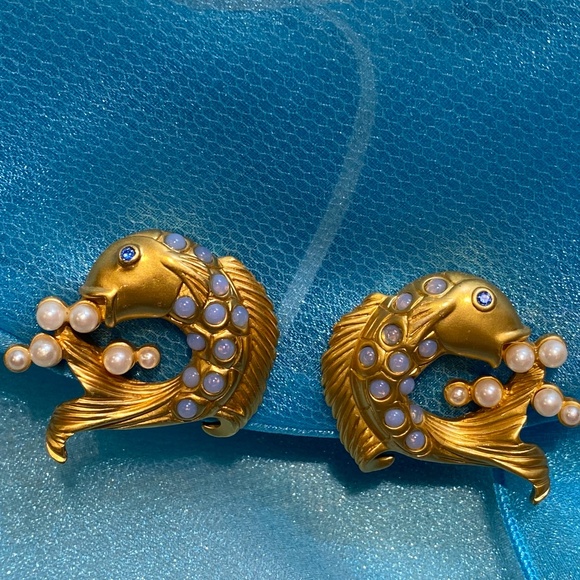 Rare Vintage Elizabeth Taylor Koi Fish Earrings